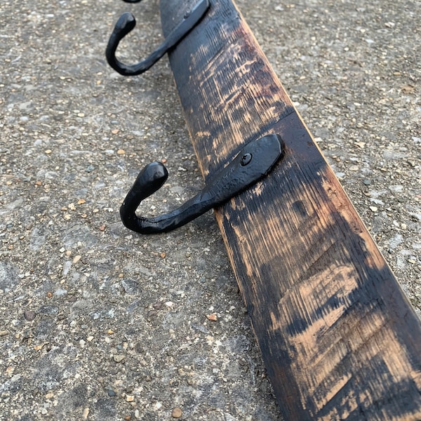 Kentucky Bourbon Barrel stave with 4 rustic railroad coat hooks