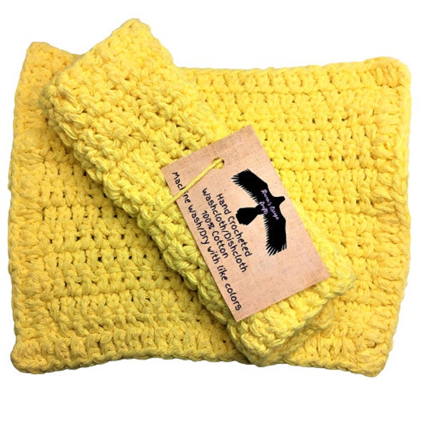 Hand Crochet Cotton Washcloth, Reusable Cleaning Cloth, Bright Yellow Dishcloth, Farmhouse Kitchen Bathroom Decor, Cottage Core Decor