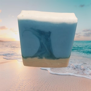 Handmade Beach Themed Goat Milk Soap Bar, Caribbean Scent, Men&#39;s and Women&#39;s Bar Soap, Hand and Face Cleansing Bar, Body Wash, Ocean Decor