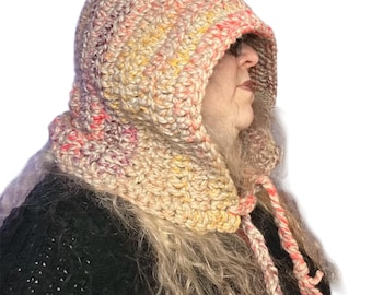 Hand Crochet Pastel Hood with Braids: Cosplay Witch Elf Fae