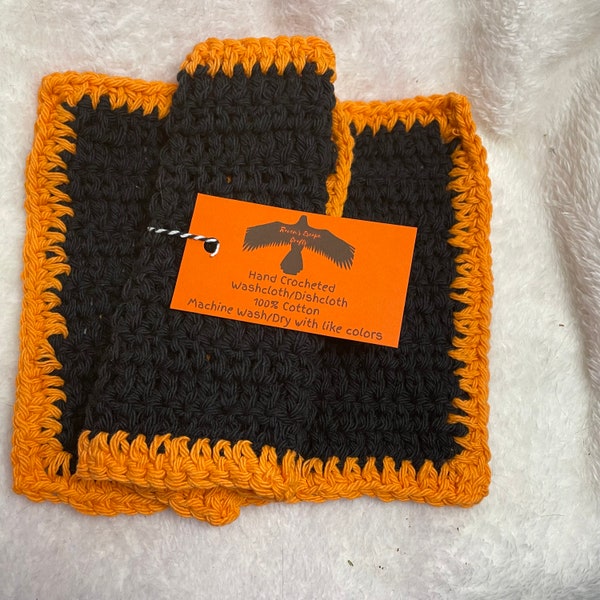 Crochet Dishcloth Handmade, Black Orange, Crochet Washcloth Cotton, Halloween Decor, Spooky Decor, Halloween Kitchen Bathroom Decor