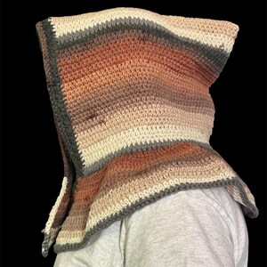 Crochet Brown Stripe Hooded Shoulder Cape, Renaissance Fair Hood For Fighter, Elf, Druid, Hobbit, Archer, Warrior or Witch