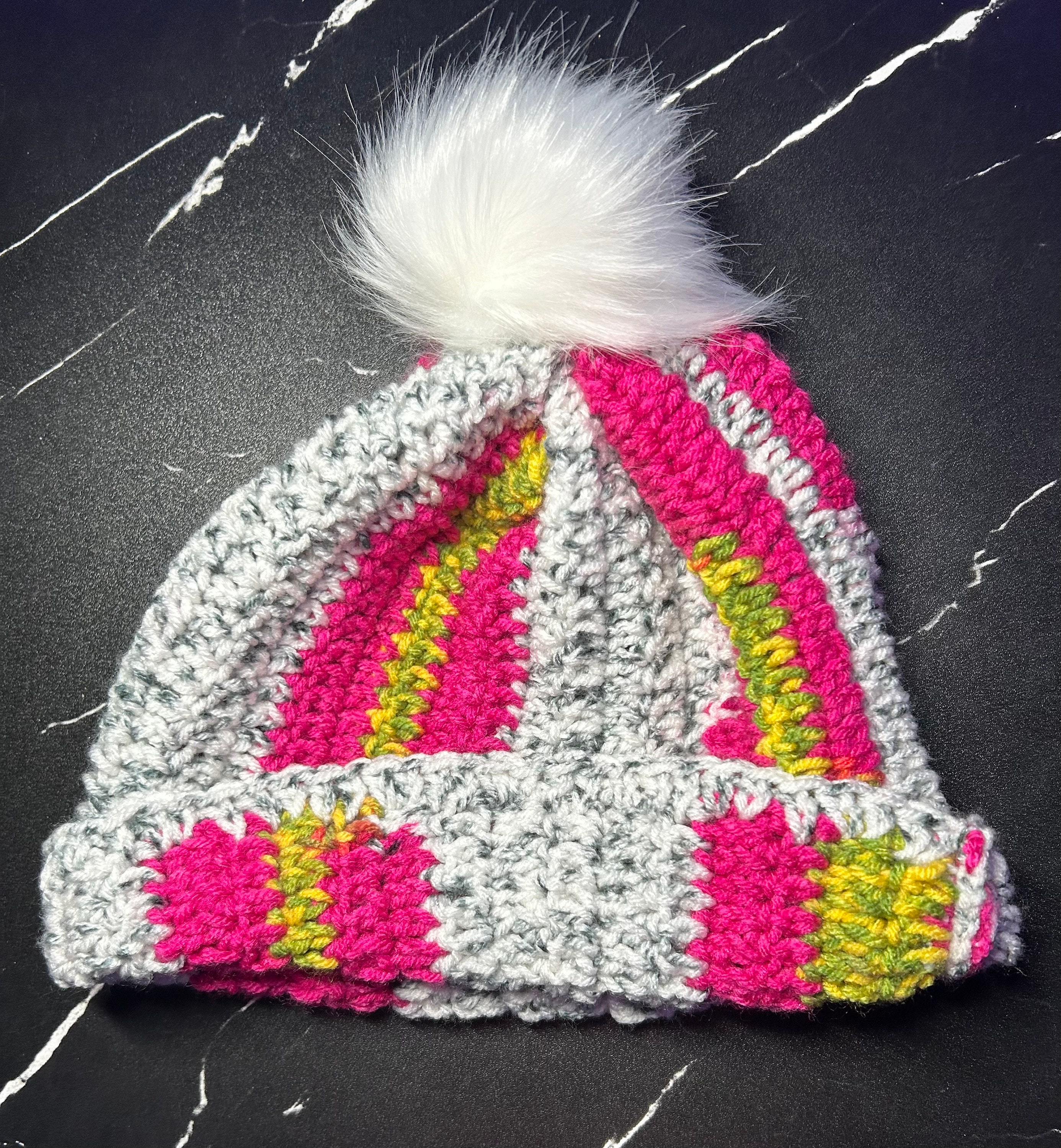 Handmade Crochet Hat‎ and Scarf Set Olive Green Pink Neutral Pom Pom Winter Warm Free Crochet Pattern: The Greene Pom Pom Scarf main image 2
