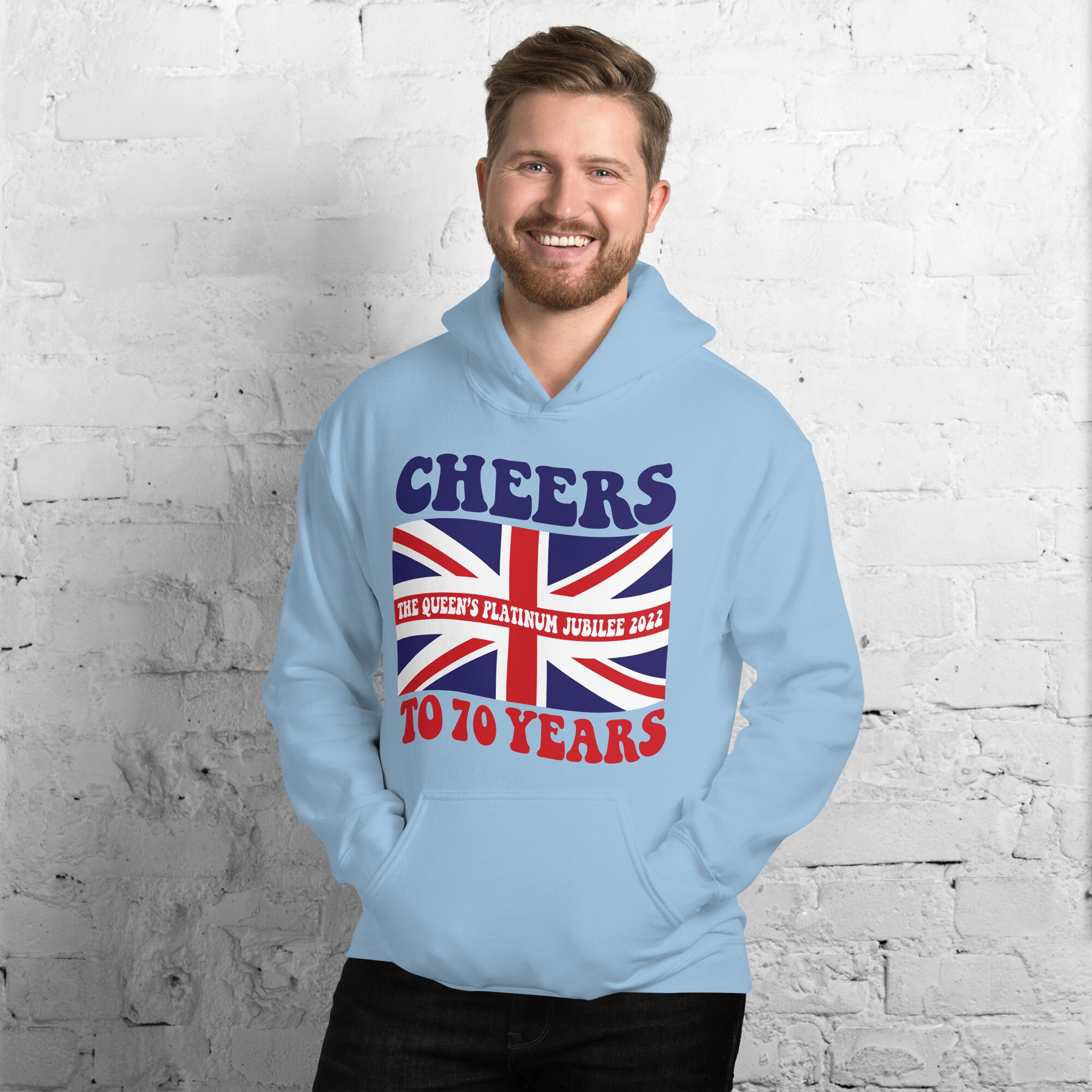 Discover Queen Elizabeth CHEERS to 70 Years Unisex Hoodie, Queen Elizabeth Hoodie, Queen Of England Hoodie, Queen Elizabeth Memorial Hoodie