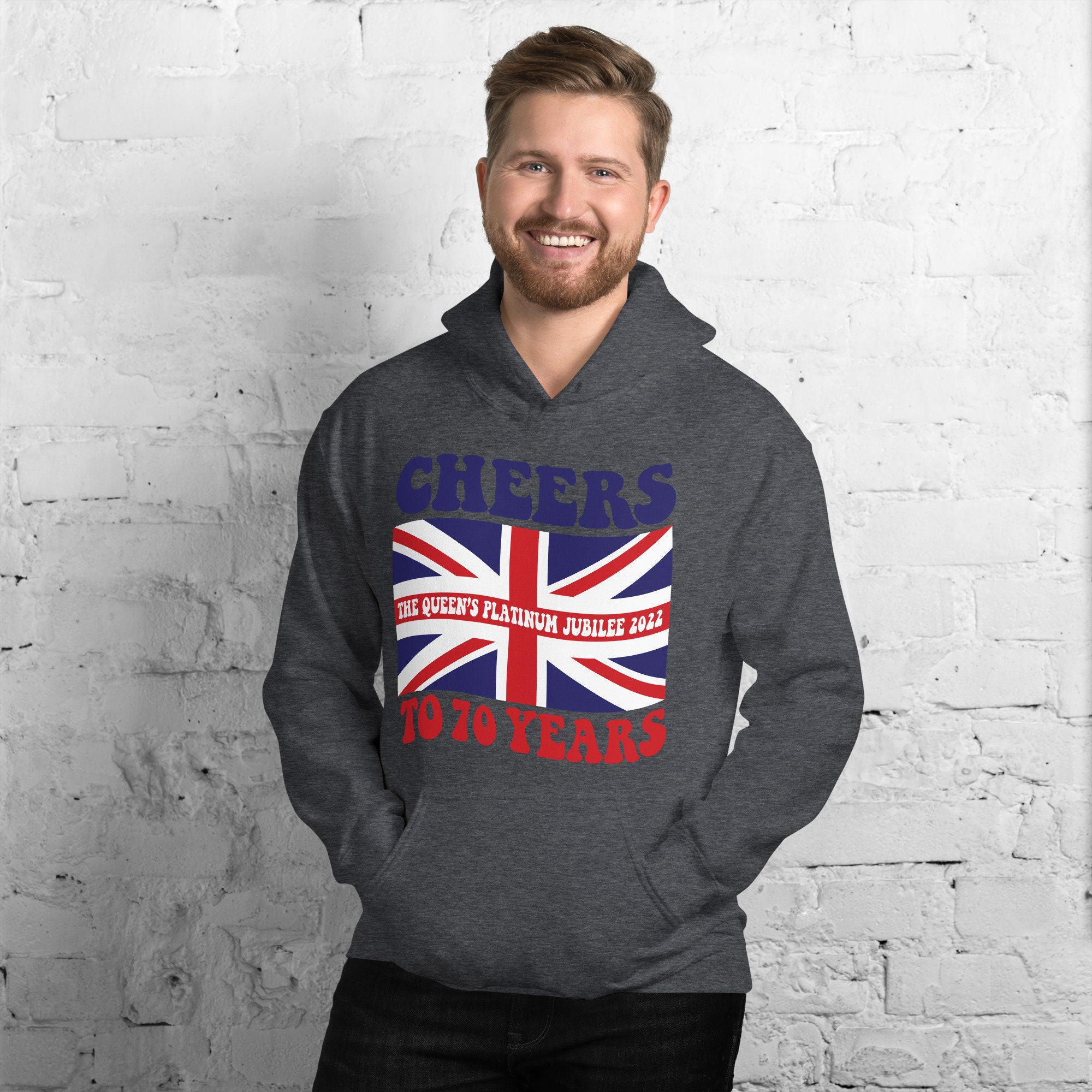 Discover Queen Elizabeth CHEERS to 70 Years Unisex Hoodie, Queen Elizabeth Hoodie, Queen Of England Hoodie, Queen Elizabeth Memorial Hoodie