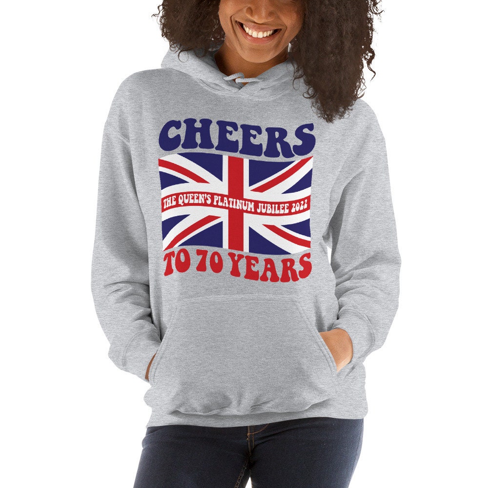 Discover Queen Elizabeth CHEERS to 70 Years Unisex Hoodie, Queen Elizabeth Hoodie, Queen Of England Hoodie, Queen Elizabeth Memorial Hoodie