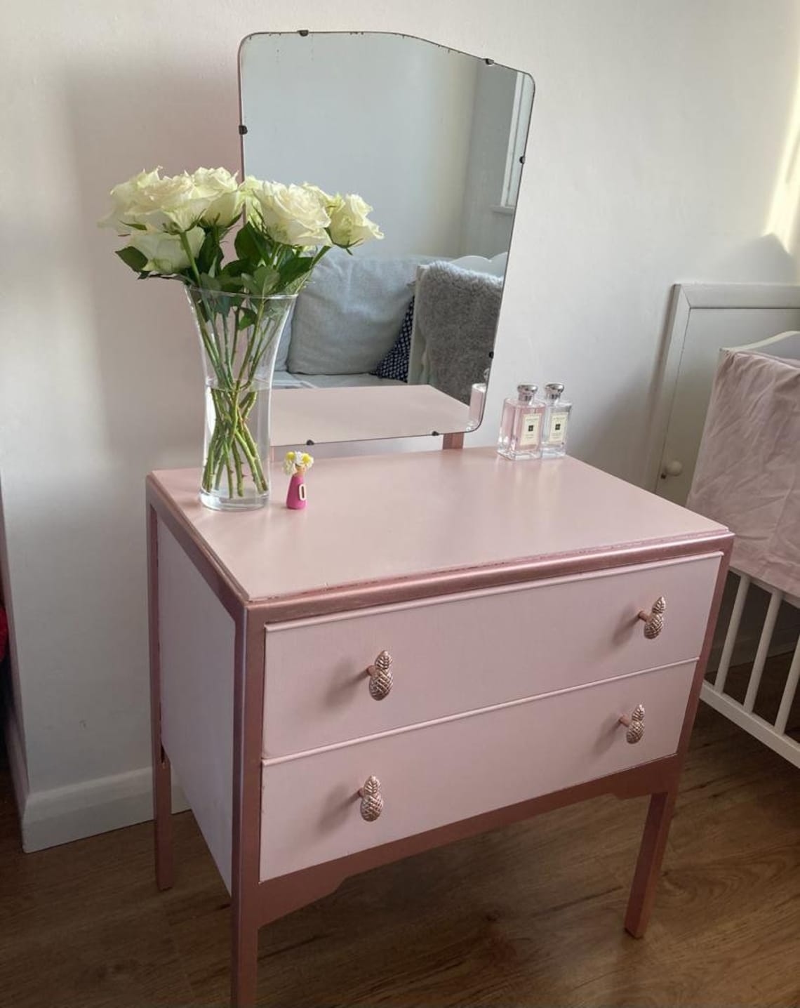 Vanity table/chest of drawers in pink and rose gold Etsy