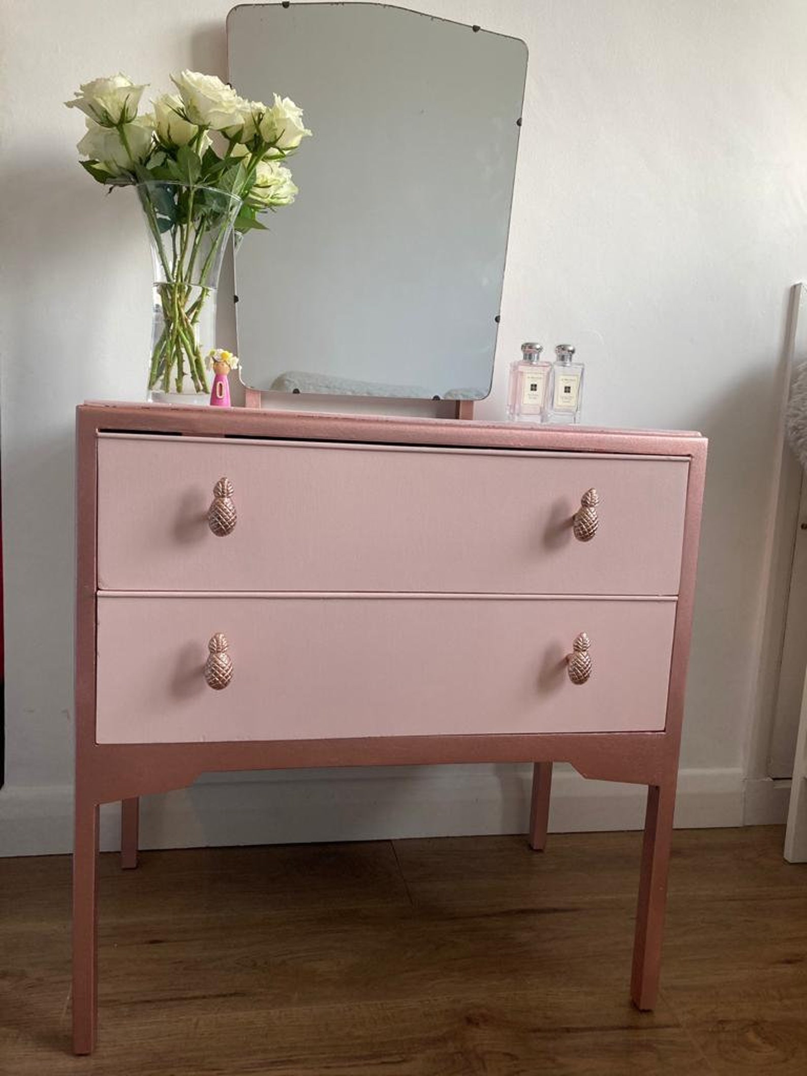 Vanity table/chest of drawers in pink and rose gold Etsy