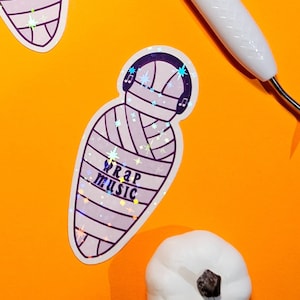 Halloween Headphone Mummy Purple Holographic & Matte Sticker