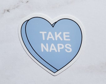 Take Naps Glossy Blue Weatherproof Sticker, Heart Stickers, Vinyl Matte Weatherproof Glossy Stickers, Laptop Stickers, Gift For Her