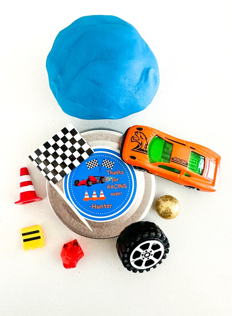 Race car party favor play dough for kids race car personalized car birthday favor boy racecar theme favor car gift bag wheel theme birthday image 5