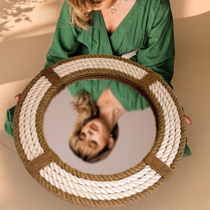 Nautical Coastal Round Mirror for Over Sink Rope Large Rustic Wall Mirror Hanging Bathroom Bedroom Farmhouse Home Décor Garden Nursery