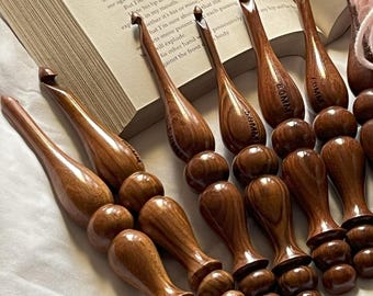 Crochet Hook Ergonomic  Set of 7 Painless Grip for Dark wood Crocheting Knitting