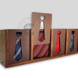 Holz Krawatte Aufbewahrungsbox Krawatte Vitrine für Hochzeit Schulkind Sohn Krawatte Organizer für Ehemann Boss Mitarbeiter, eingravierte Name, Groomsmen Geschenk