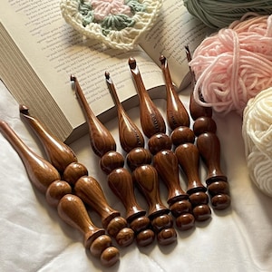 Crochet Hook Ergonomic  Set of 7 Painless Grip for Dark wood Crocheting Knitting