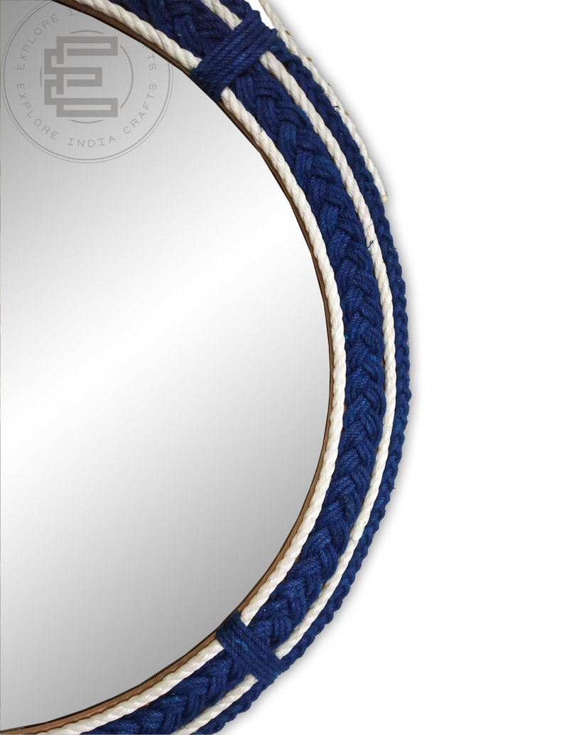 Nautical Coastal Jute Rope Round Circle Wall Mount Mirror for Garden