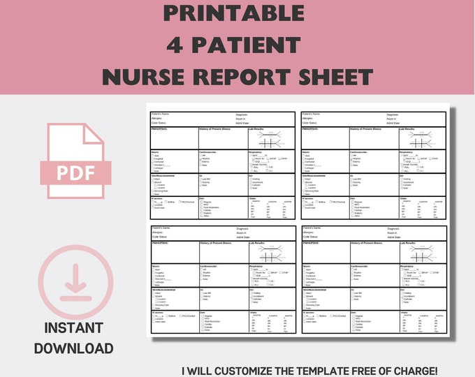 Four Patient Nursing Report Sheet Etsy