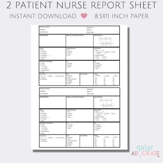 Two Patient ICU Nurse Shift Report Handoff Sheet Paper & Party Supplies Two Patient ICU Nurse Shift Report Handoff Sheet Paper & Party Supplies