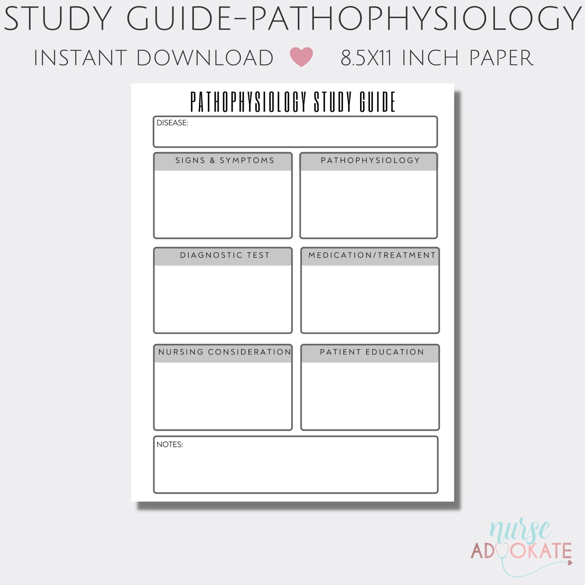 Printable Pdf Pathophysiology Study Guide For Nursing Students Etsy Uk