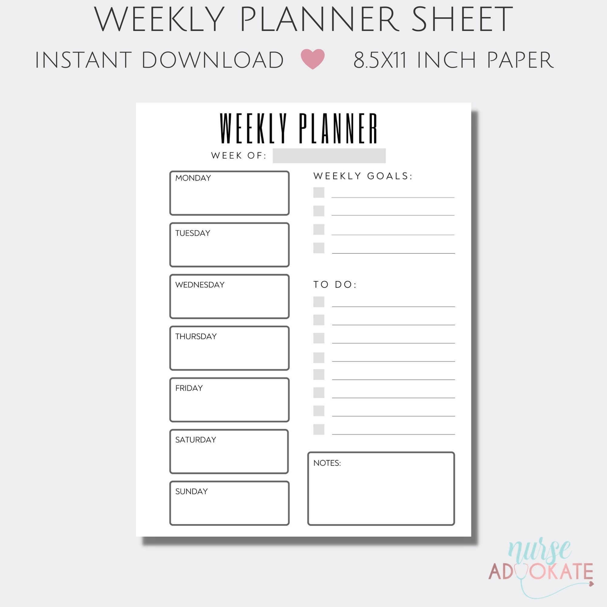 Printable Weekly Planner Monday through Friday. Includes to-do | Etsy