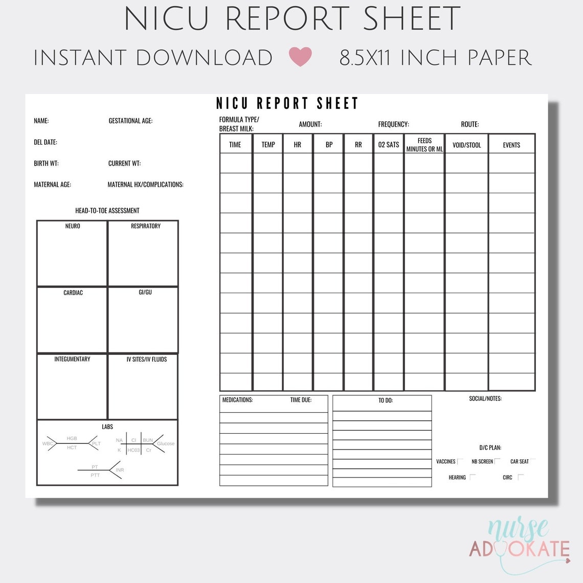 Nicu Report Sheet Template