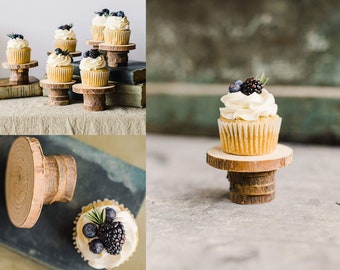 6 Dessert Stands | Woodland Baby Shower | Rustic Wedding Decor | Mini Cake & Cupcake Stand | Wood Slices Tree Stump Decor for Centerpieces