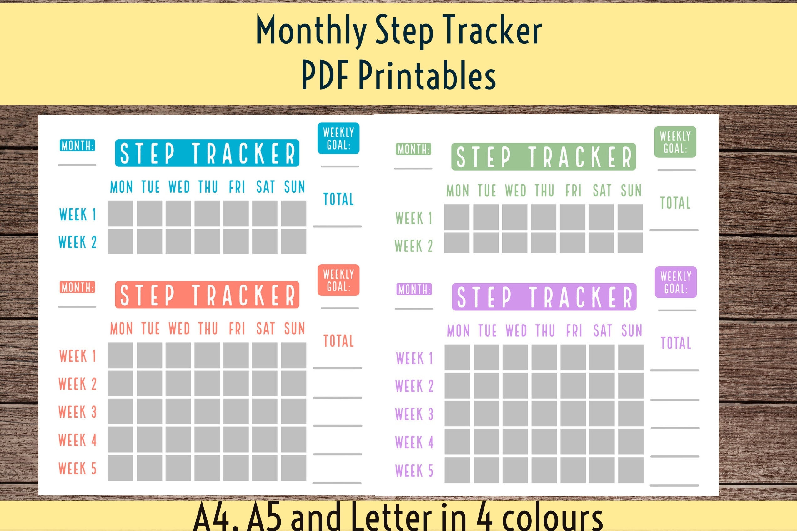 Colourful monthly step tracker PDF printables Etsy