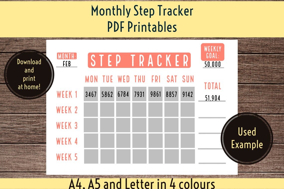 Colourful monthly step tracker PDF printables Etsy