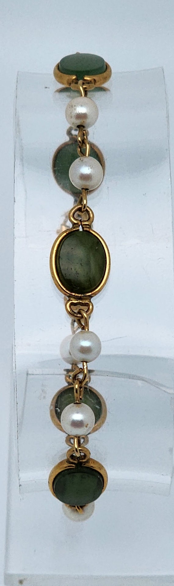 Vintage 12Kt Gold Filled CC Pearl & Green Stone Br