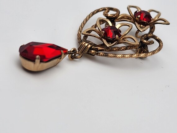 Vintage 12Kt Gold Filled Van Dell Red Stone Pin/P… - image 9