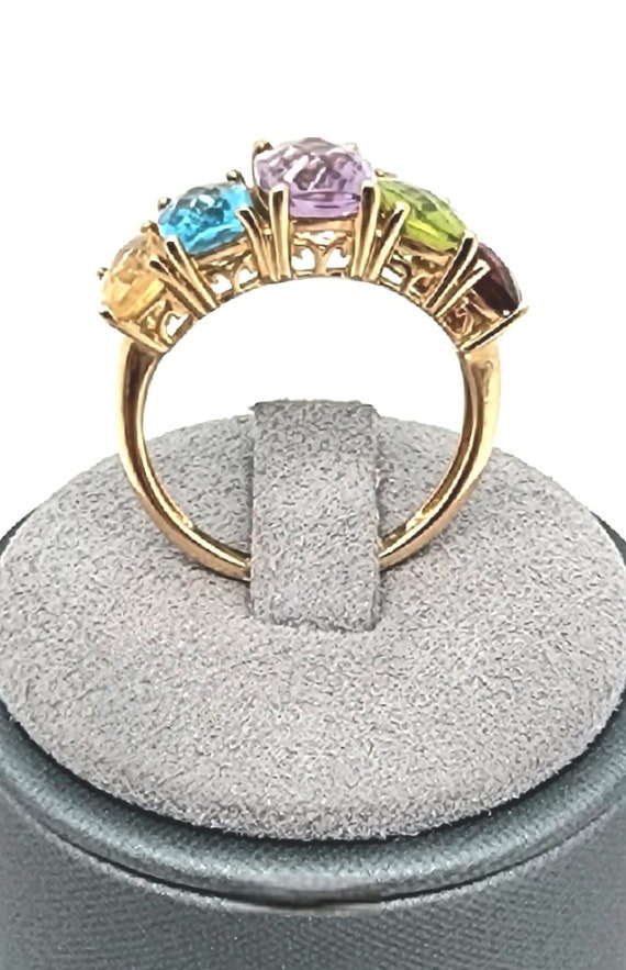 14k Gold Multicolor Cushion Gemstone Ring Size-6.5 - image 2