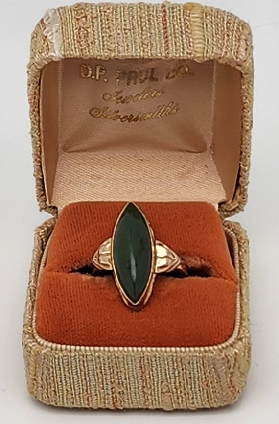 Vintage 10Kt Gold Filled C&C Green Stone Ring W/B… - image 1