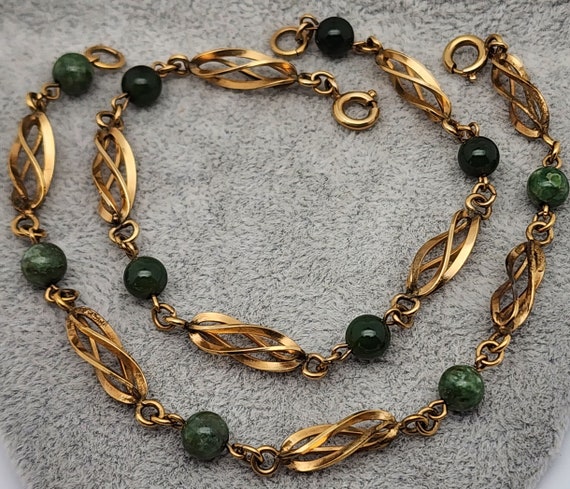 Vintage Green Stone 12-14Kt Gold Filled Jewelry L… - image 4