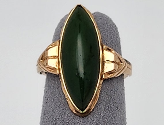 Vintage 10Kt Gold Filled C&C Green Stone Ring W/B… - image 3