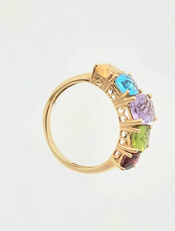 14k Gold Multicolor Cushion Gemstone Ring Size-6.5 - image 7