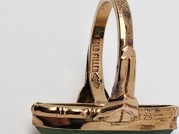 Vintage 10Kt Gold Filled C&C Green Stone Ring W/B… - image 9