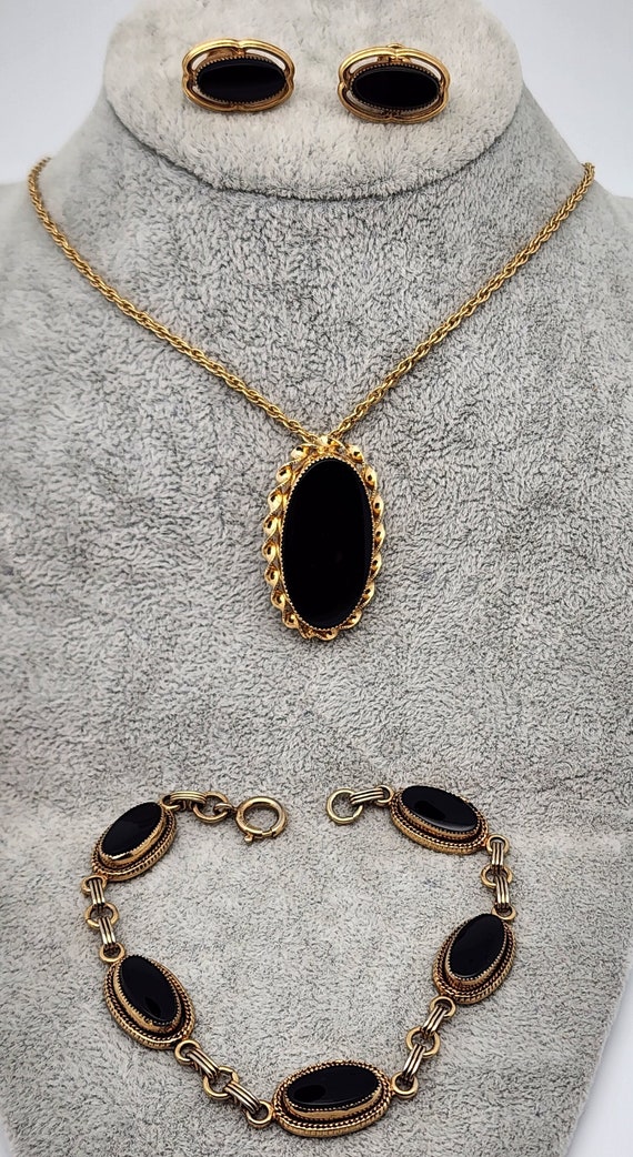 Vintage Black Stone 12Kt Gold Filled Jewelry Lot 2