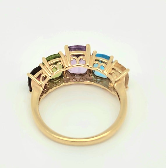 14k Gold Multicolor Cushion Gemstone Ring Size-6.5 - image 8
