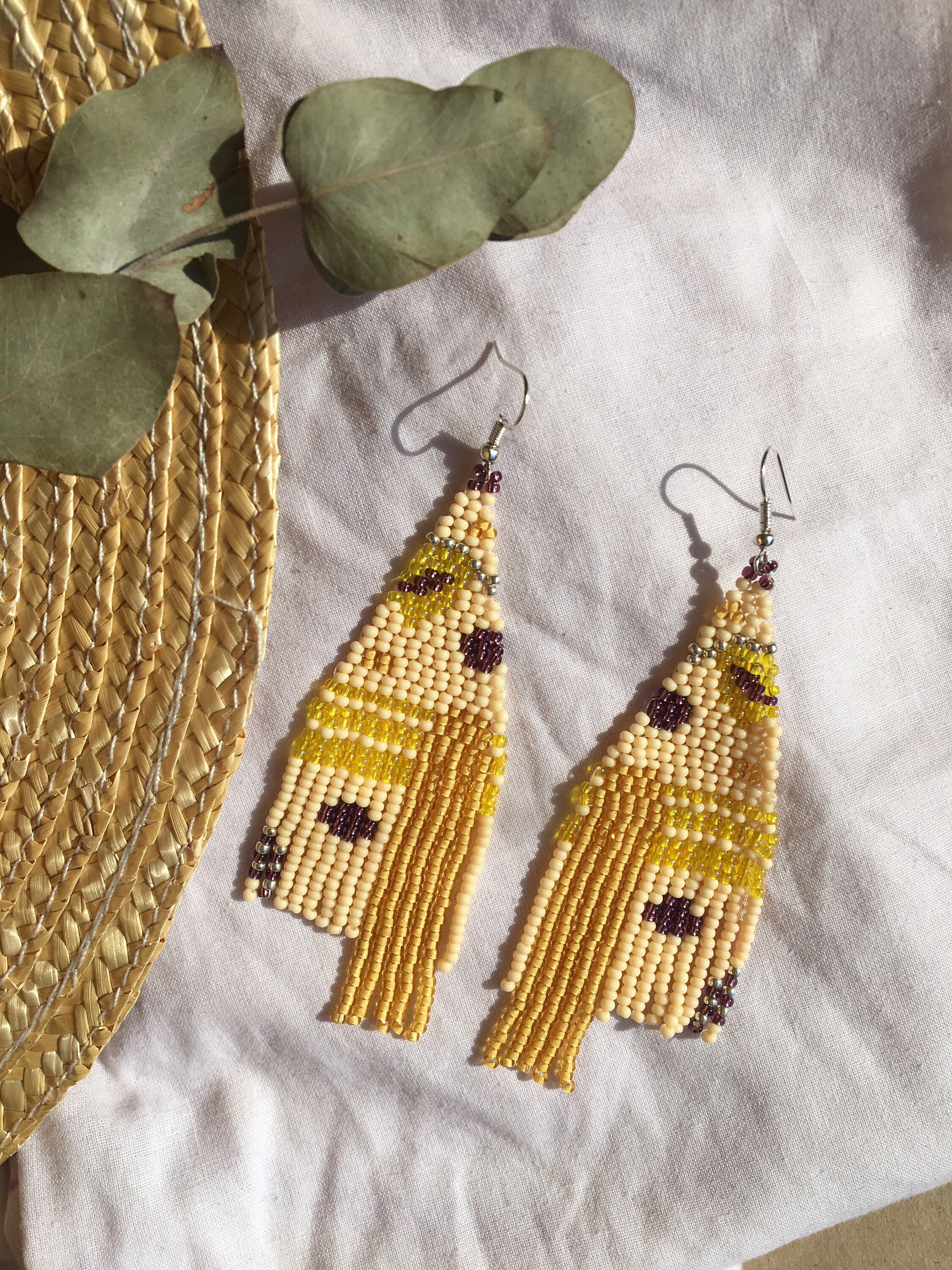 Yellow Mustard Beaded Earrings Modern Seed Bead Earrings Etsy