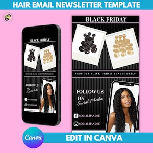 Hair Email Template,Pink Online Boutique Newsletter, Clothing Email Campaign, Subcription Email, Subscribe NowCanva Email Marketing
