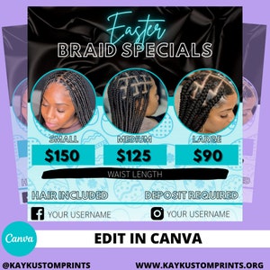 Folleto de trenza sin nudos de Pascua / Folleto editable / Folleto de Instagram / Folleto de Canva / Folleto de redes sociales / Editar en Canva / Folleto social / Folleto de cabello
