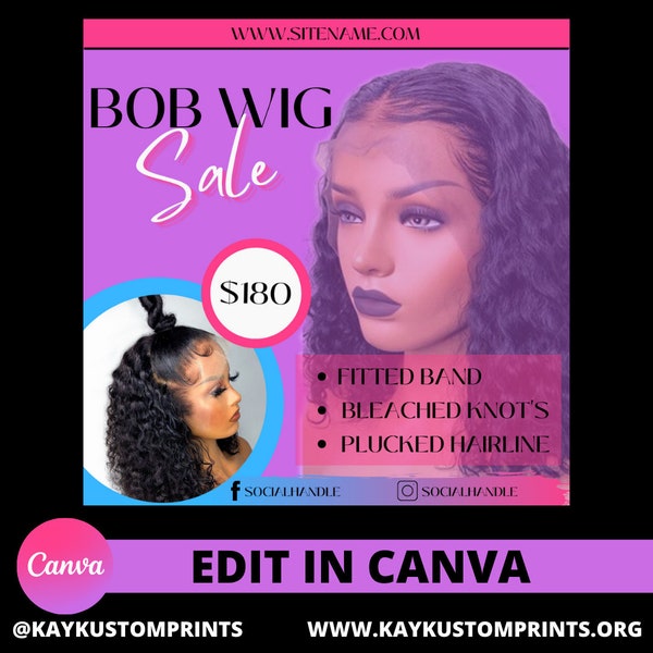 March Sale flyer| Instagram content| DIY flyer| bob wig flyer| bundle flyer| wig flyer| hairstylist flyer| DIY Canva flyer| DIY sale flyer