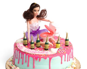 Drunk Doll Cake Topper Funny Decoration Kit (aka Drunk Barbie) (Brunette)