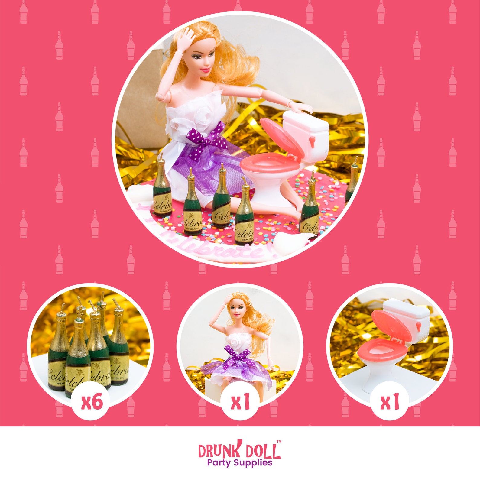 Drunk Doll Cake Topper Funny Decoration Kit aka Drunk Barbie Etsy