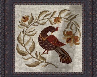 Korsstygnsmönster "Elegant Bird II", DMC-färger. Direkt nedladdad PDF-fil. Victoria House Designs