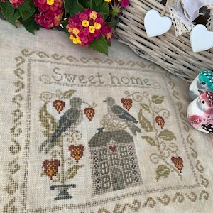 Design &quot;Sweet home&quot; 3-d design in the series &quot;Story of love&quot;. Instant downloaded PDF cross stitch pattern. Size 123x111stitches, DMC colors.