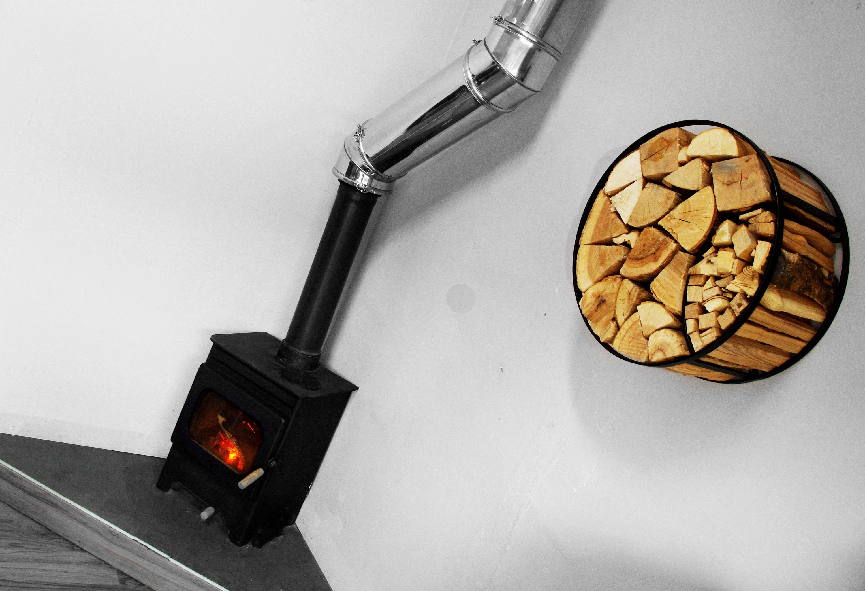 Log and Kindling Holder Wall Mounted Round Log Holder Oval Firewood Holder Wall Hung Firewood