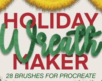 Holiday Wreath Maker Brush Set, Procreate Lettering Brushes (Digital Download)
