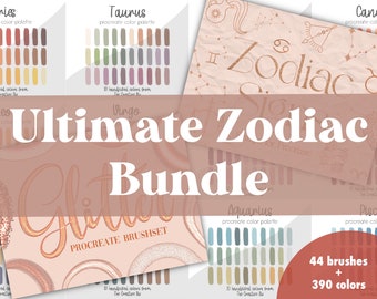 Ultimate Zodiac Procreate Bundle, Digital Brush, Instant Download, Color Palette, Astrology, Digital Art, Brushset, Procreate Brushes