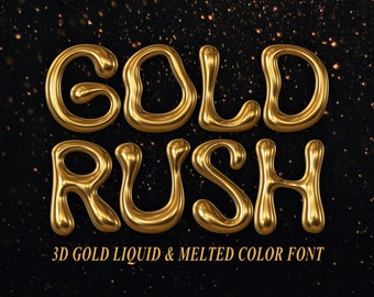 Gold Rush 3D Font: Metallic Liquid Gold Typeface (Digital Download)